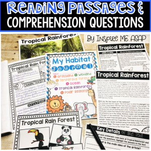 Are you looking for engaging informational reading passages that come with comprehension questions that will assess your students reading comprehension? This resource includes 7 different reading passages about the habitats, with 2 pages of comprehension questions for each article. This resource also includes a journal to write about the important characteristics about each habitat, beautiful colorful photographs of the habitats, and an animal sorting activity. 